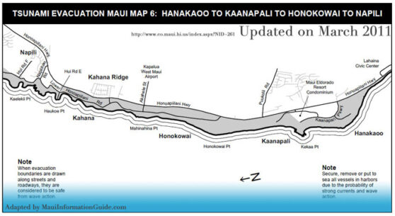 Tsunami warning maui evacuation map